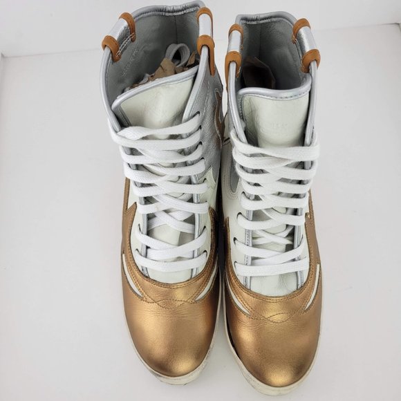 Fornarina x Cowgirls High Top Hidden Wedge Boot Sneakers White Gold Silver 8537 - Picture 4 of 7